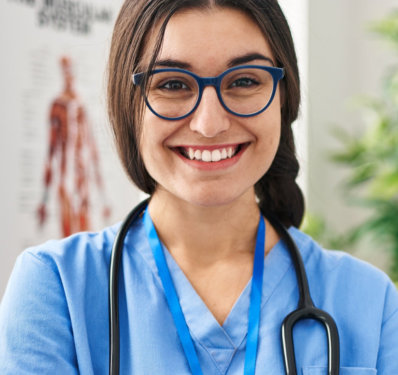 Young hispanic woman wearing doctor uniform